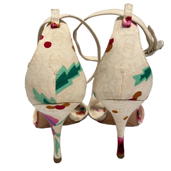 Chanel White Floral Canvas Bow Ankle Strap Sandals - Picture 6 of 12